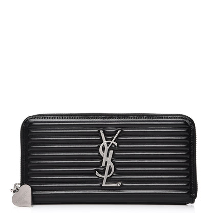 Saint Laurent Ribbed Calfskin Opium Monogram Zip Around Wallet Black 1 of 7