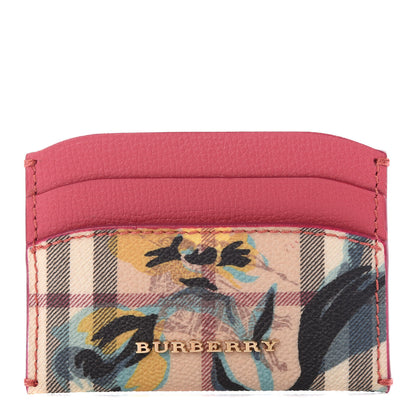 Burberry Calfskin Haymarket Check Floral Print Izzy Card Case Plum Pink 1 of 6