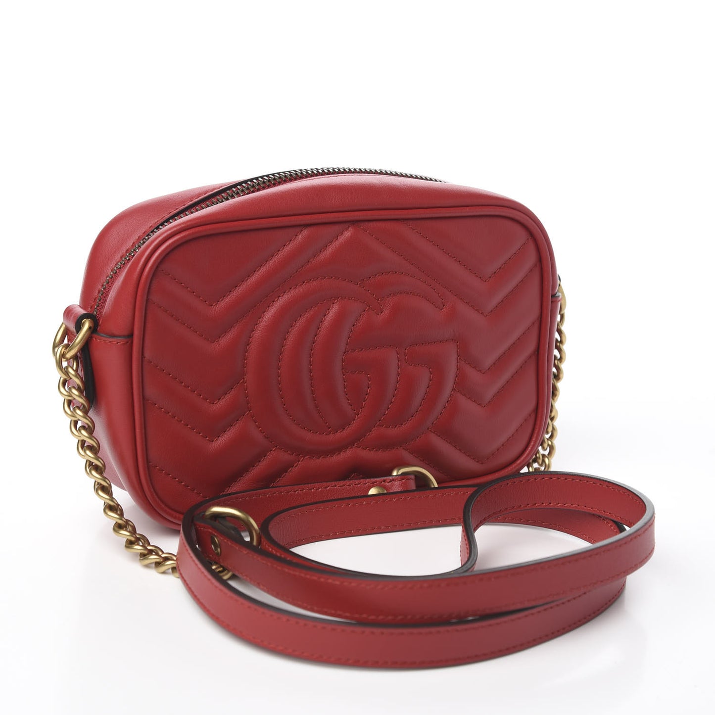 Calfskin Matelasse Mini GG Marmont Chain Shoulder Bag Hibiscus Red
