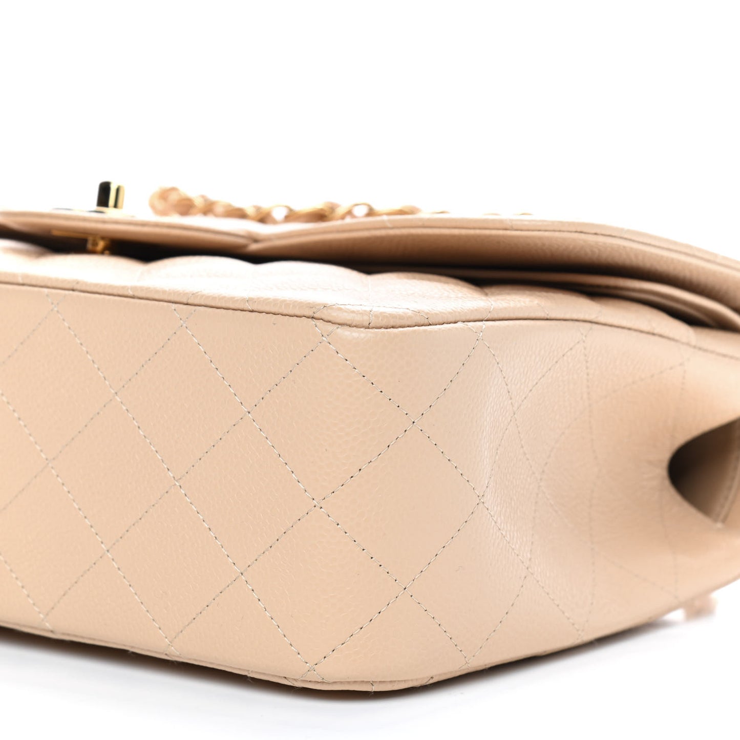 Caviar Quilted Jumbo Double Flap Beige Clair