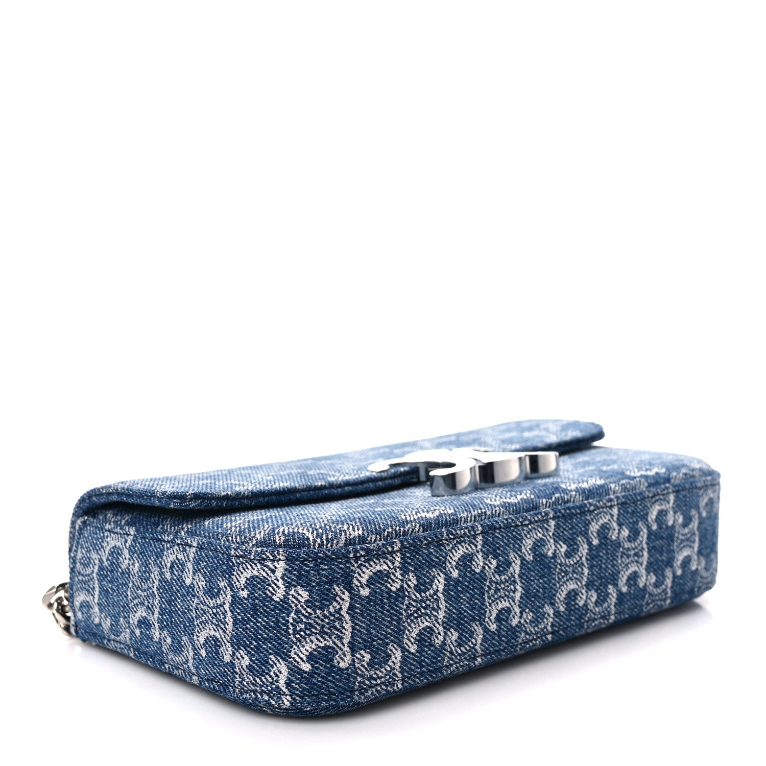 Celine Denim Triomphe Claude Chain Shoulder Bag Blue Silver 4 of 8