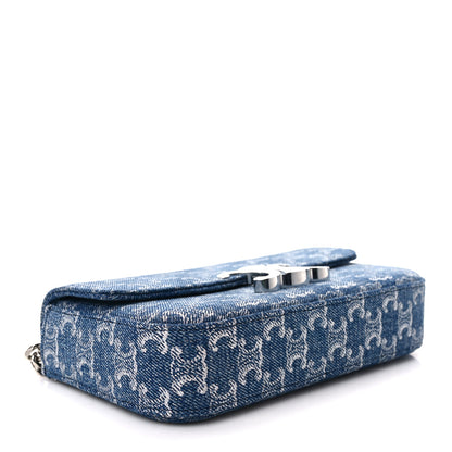 Celine Denim Triomphe Claude Chain Shoulder Bag Blue Silver 4 of 8