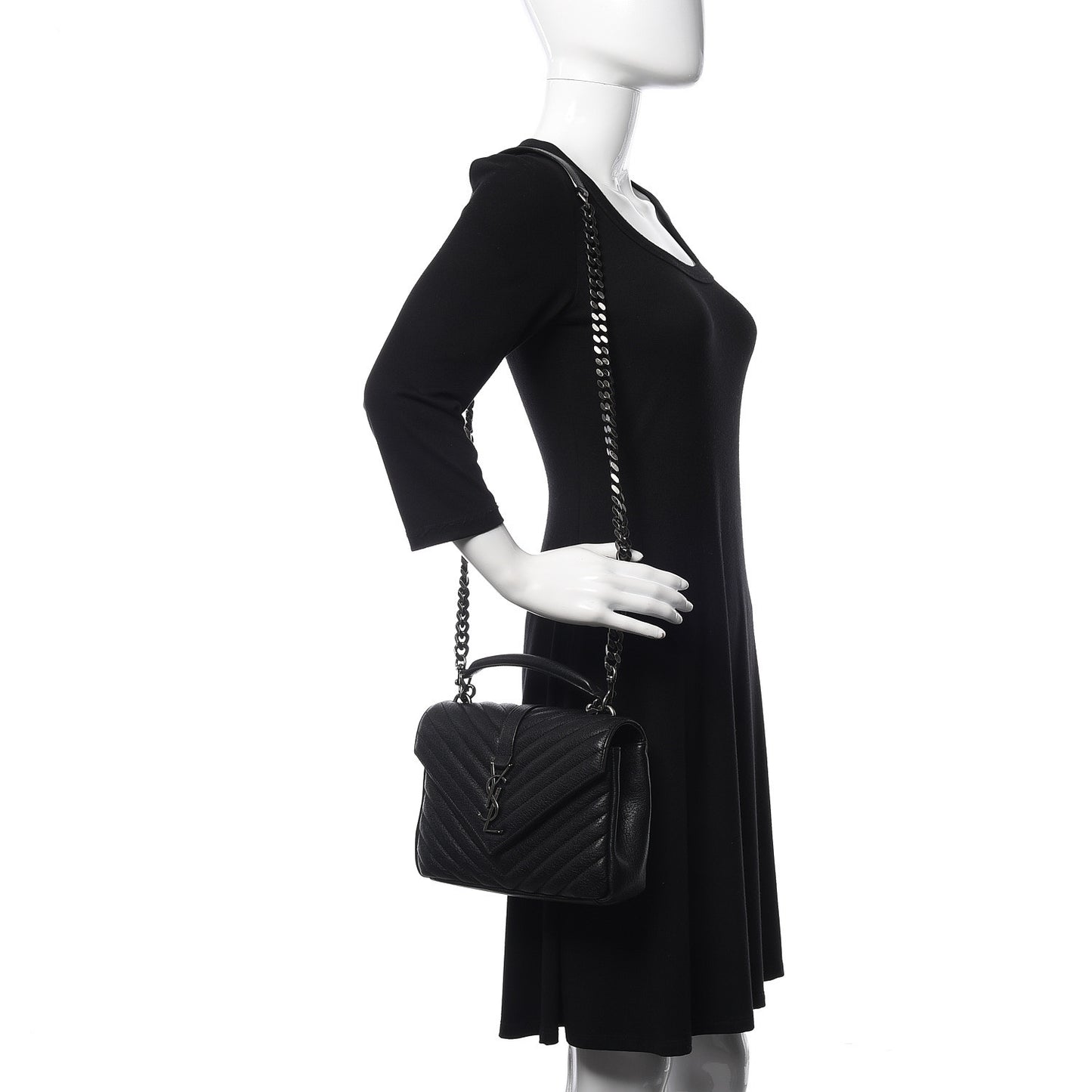 Sheepskin Matelasse Chevron Monogram Medium College Bag Black