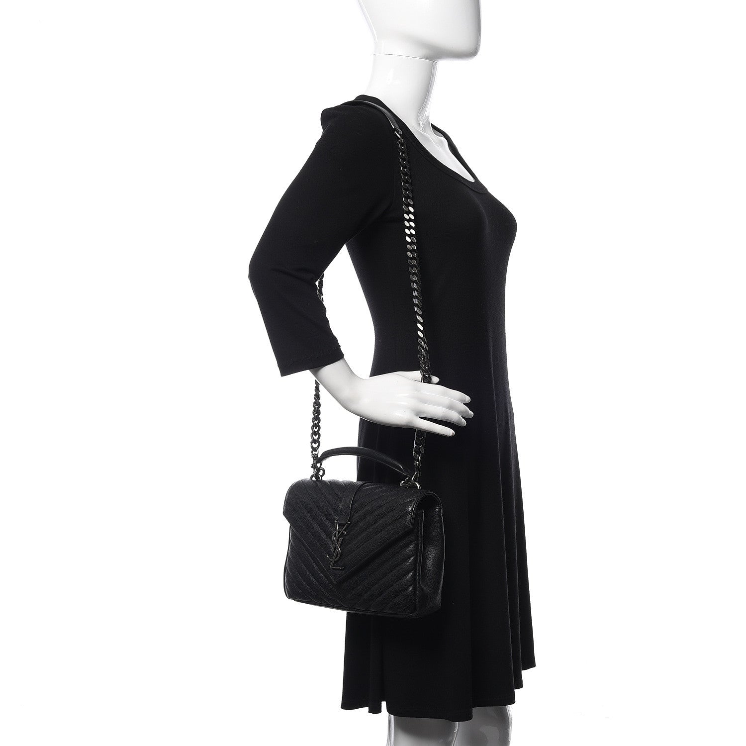 Saint Laurent Sheepskin Matelasse Chevron Monogram Medium College Bag Black 2 of 18