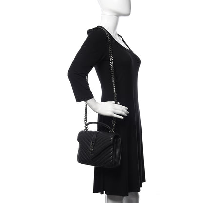 Saint Laurent Sheepskin Matelasse Chevron Monogram Medium College Bag Black 2 of 18