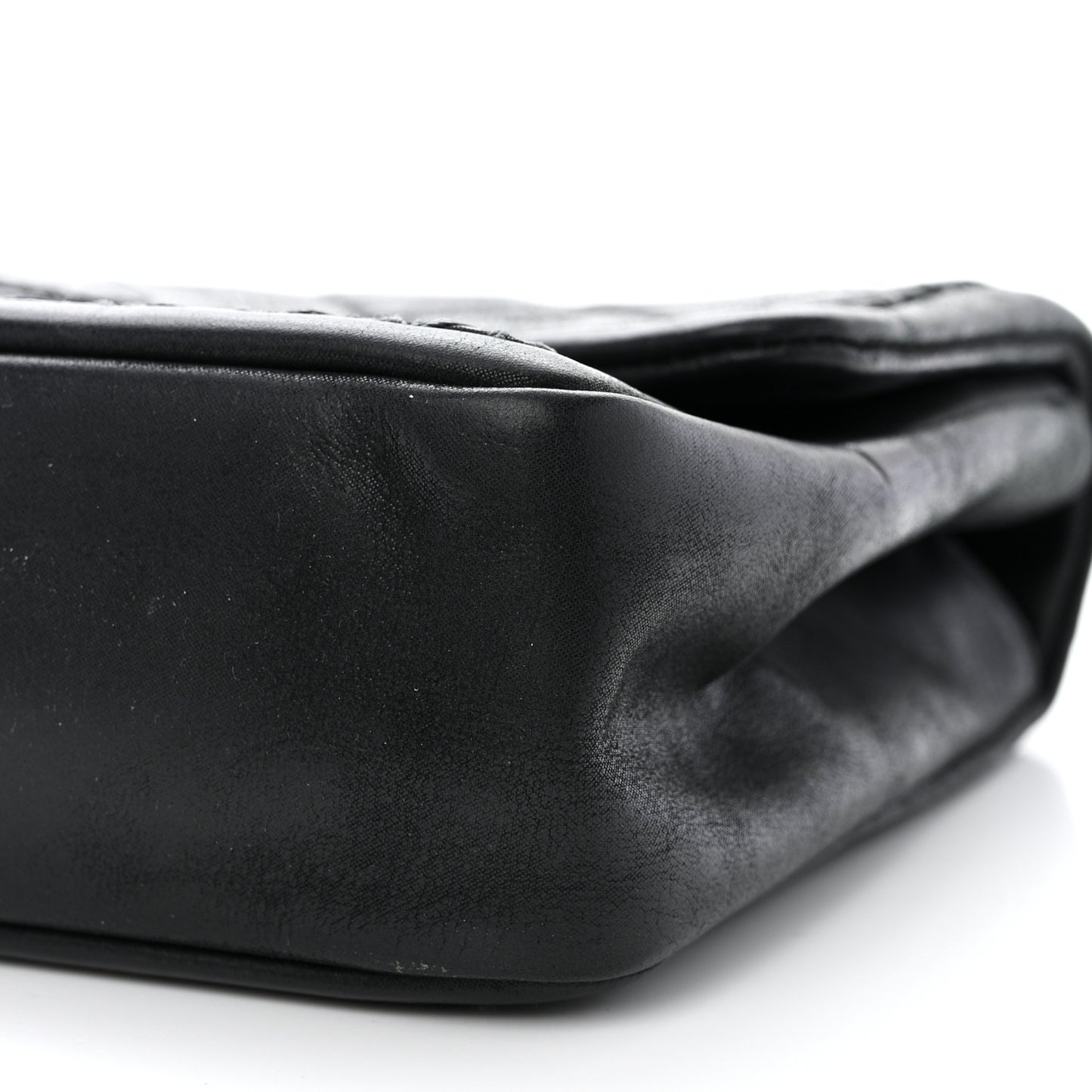 Lambskin Stitched Quilted Flap Black