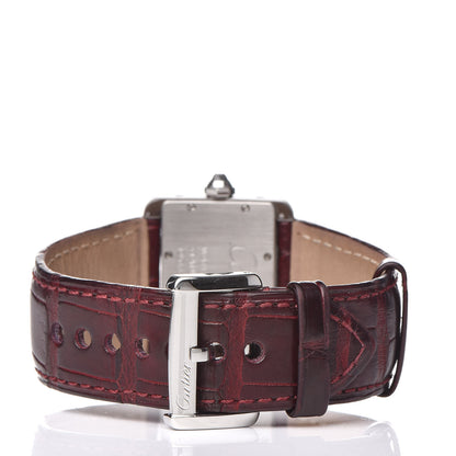 Cartier Stainless Steel Alligator 32mm Tank Divan Quartz Watch Burgundy 4 of 7