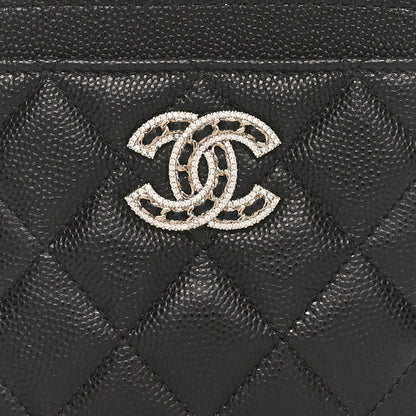 Chanel Caviar Quilted Crystal Zip Card Holder Wallet Black 8 of 9