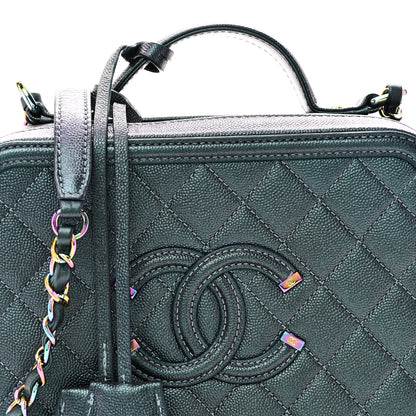 Chanel Iridescent Caviar Quilted Medium CC Filigree Vanity Case Dark Turquoise 8 of 11