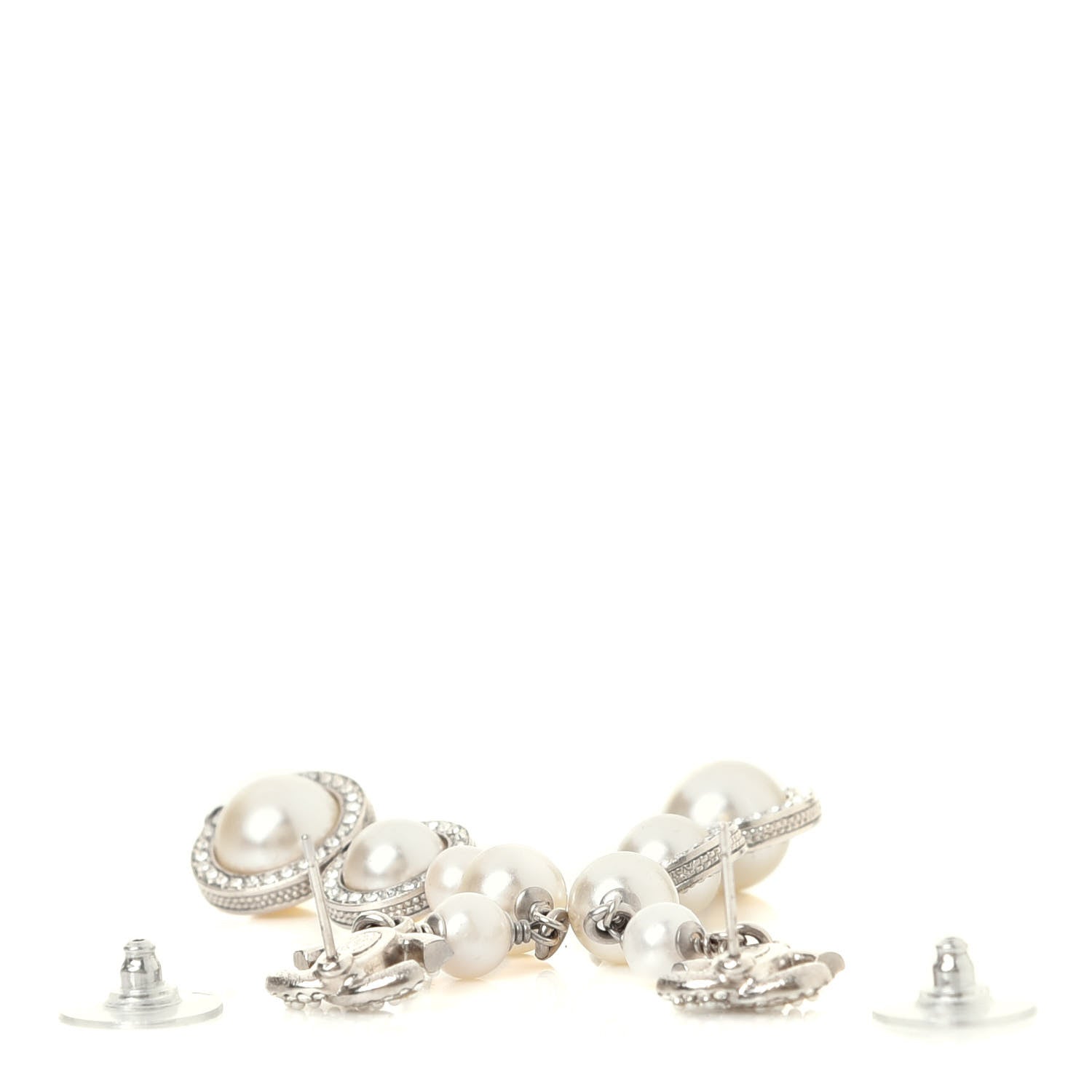 Chanel Crystal CC Pearl Drop Earrings Silver 6 of 7