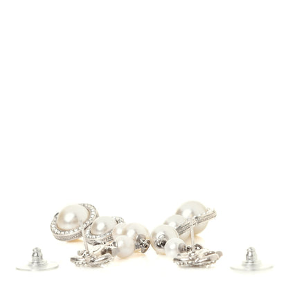 Chanel Crystal CC Pearl Drop Earrings Silver 6 of 7