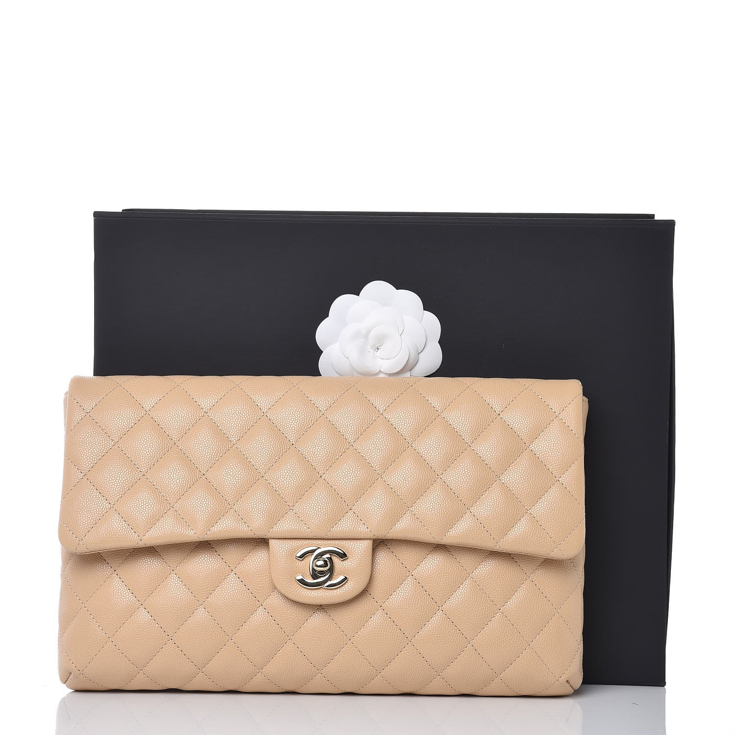 Chanel Caviar Quilted Flap Clutch Beige 8 of 8