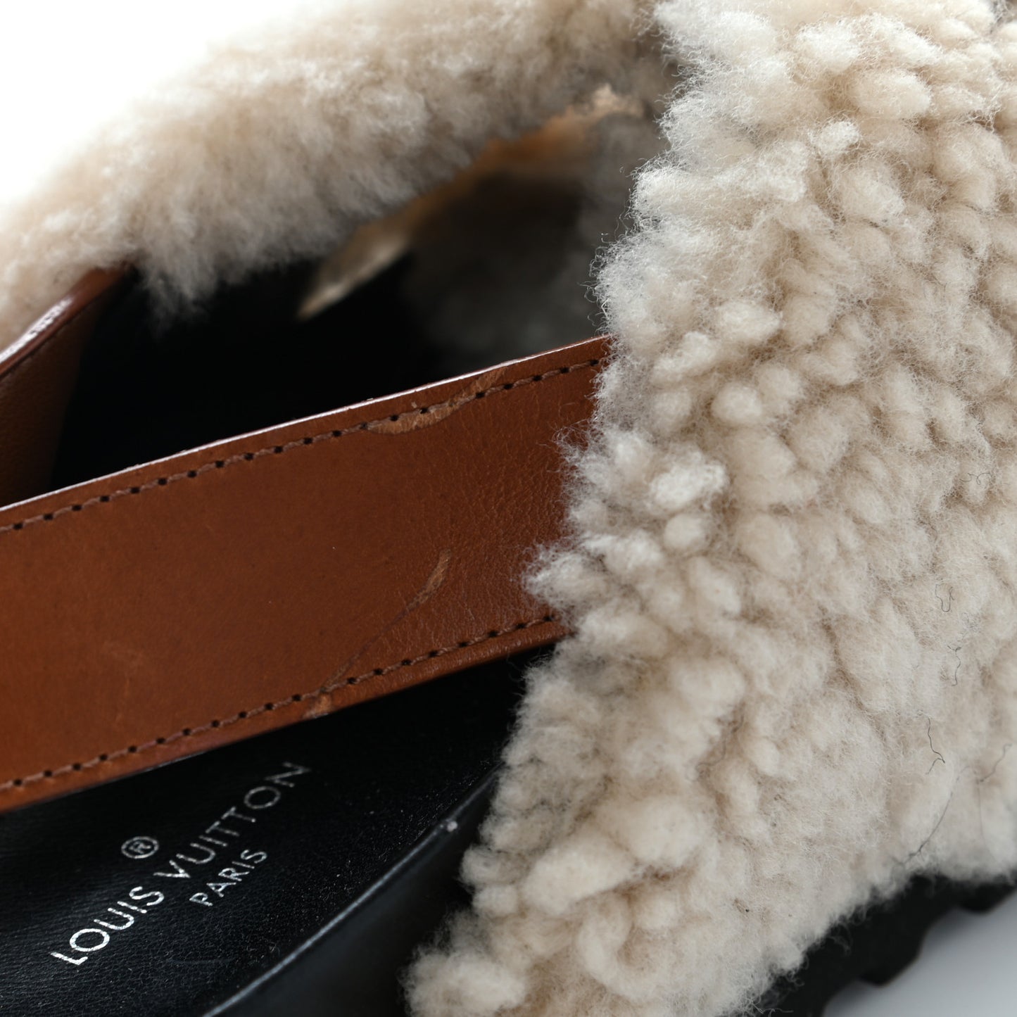 Shearling Calfskin Paseo Flat Comfort Sandal 38.5 Beige