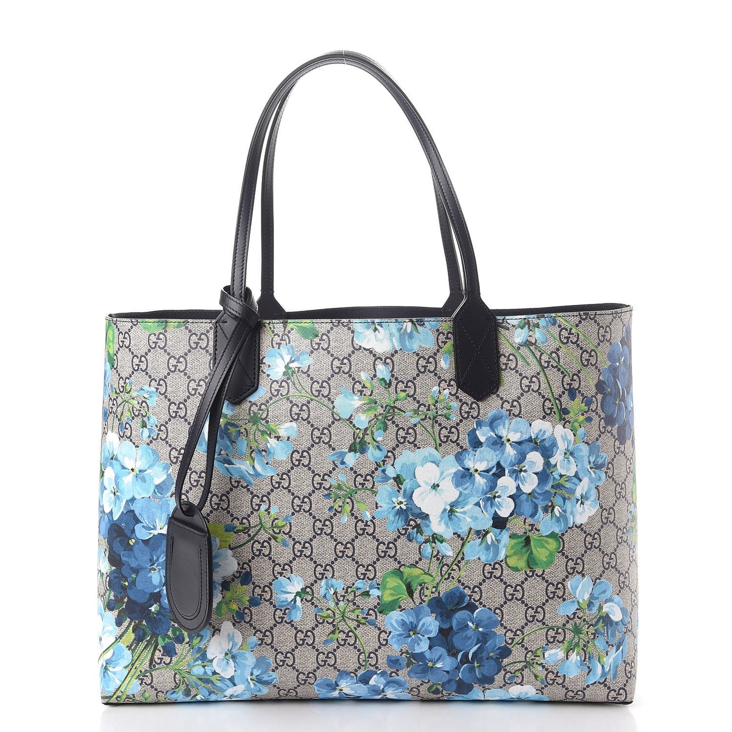 GG Supreme Monogram Blooms Medium Reversible Tote Beige Blue Navy