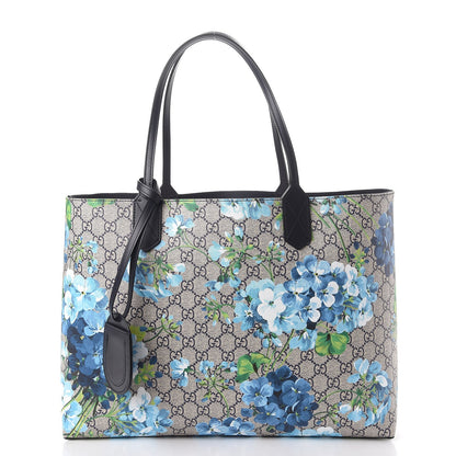 Gucci GG Supreme Monogram Blooms Medium Reversible Tote Beige Blue Navy 1 of 12