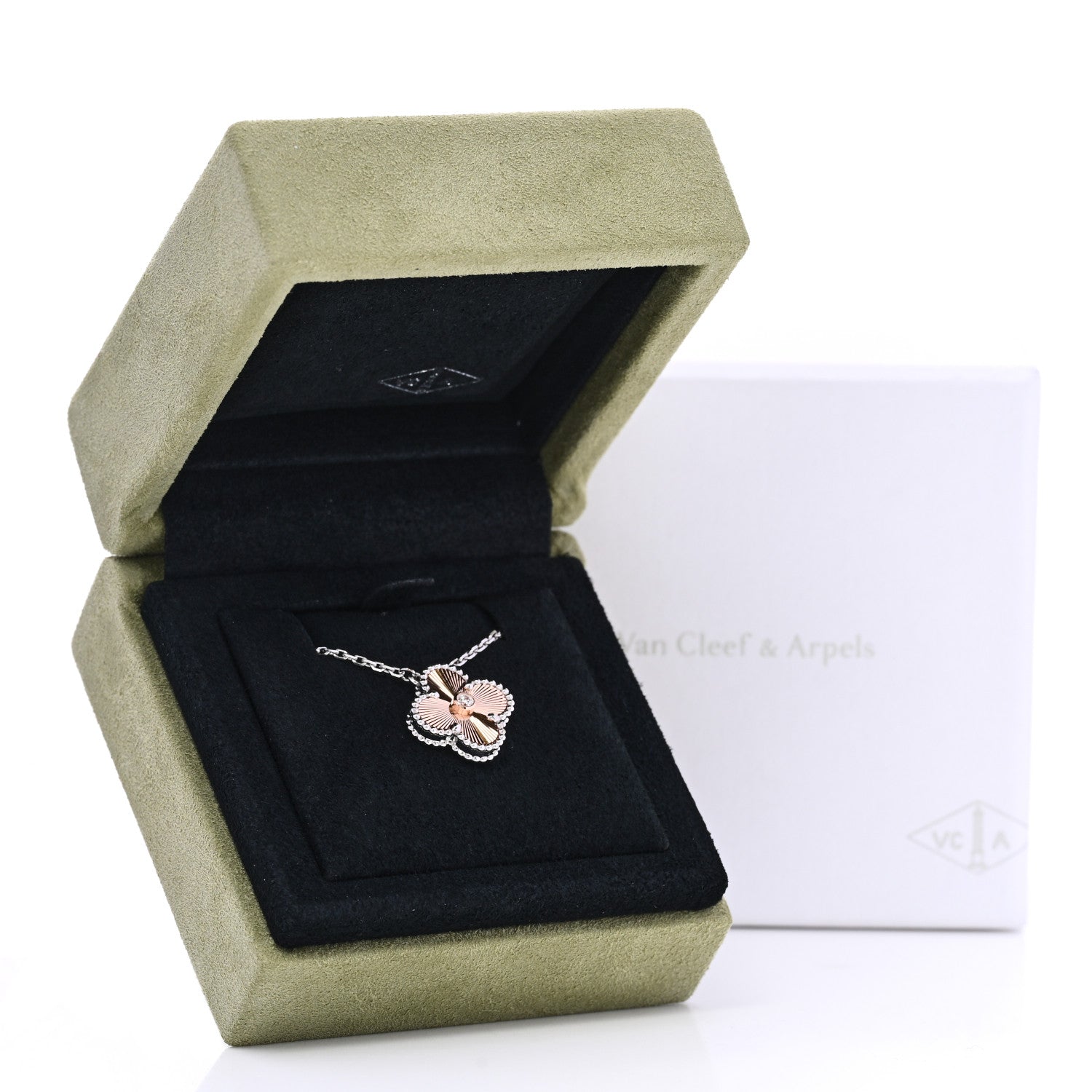 Van Cleef & Arpels 18K White Rose Gold Diamond Guilloche Vintage Alhambra Pendant Necklace 7 of 7