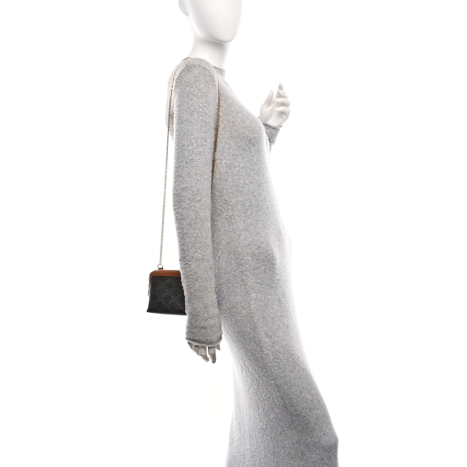 Celine Triomphe Canvas Lambskin Clutch On Chain Tan 2 of 11