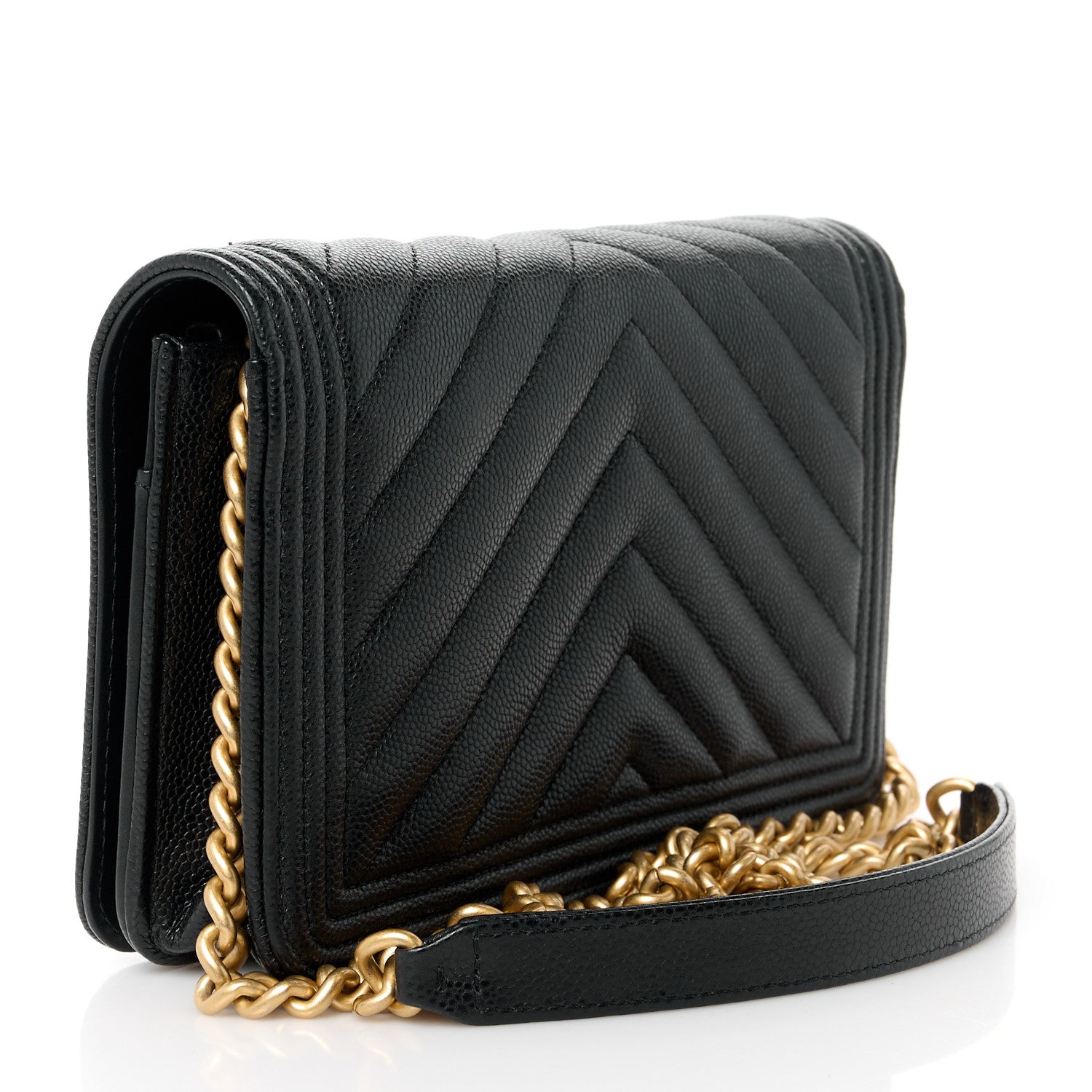 Chanel Caviar Chevron Quilted Boy Wallet On Chain WOC Black 3 of 11