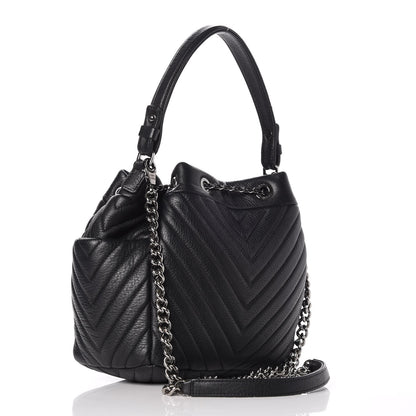 Chanel Deerskin Chevron Small CC Chain Bucket Bag Black 3 of 8