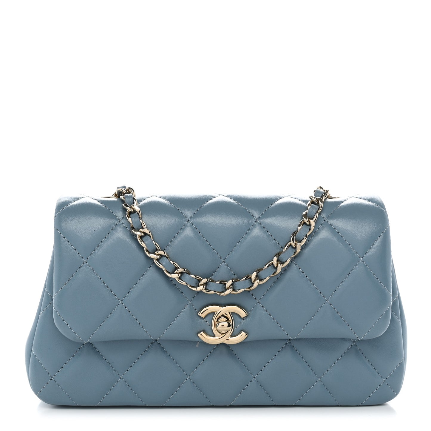Lambskin Quilted Rectangular Phone Holder Clutch With Chain Dark Blue