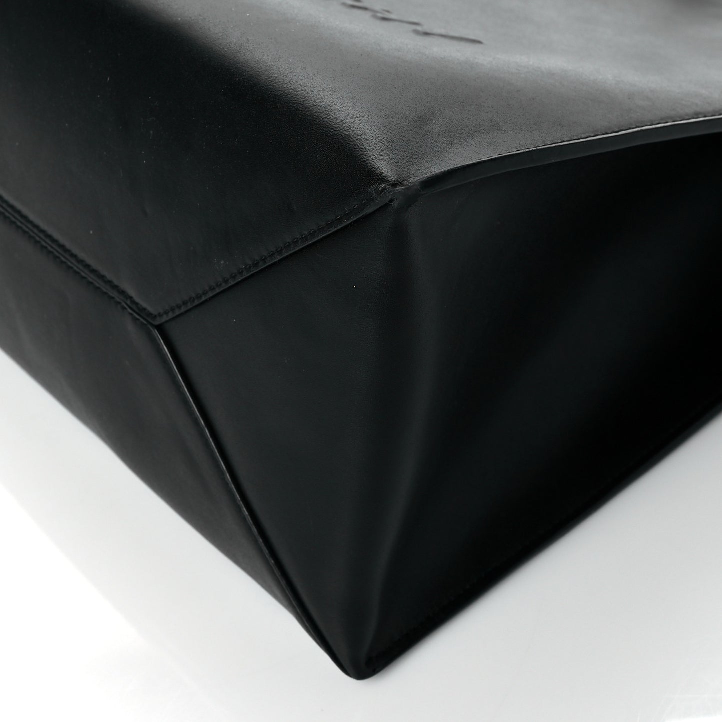 Calfskin Logo Debossed Medium Shopper Tote Black