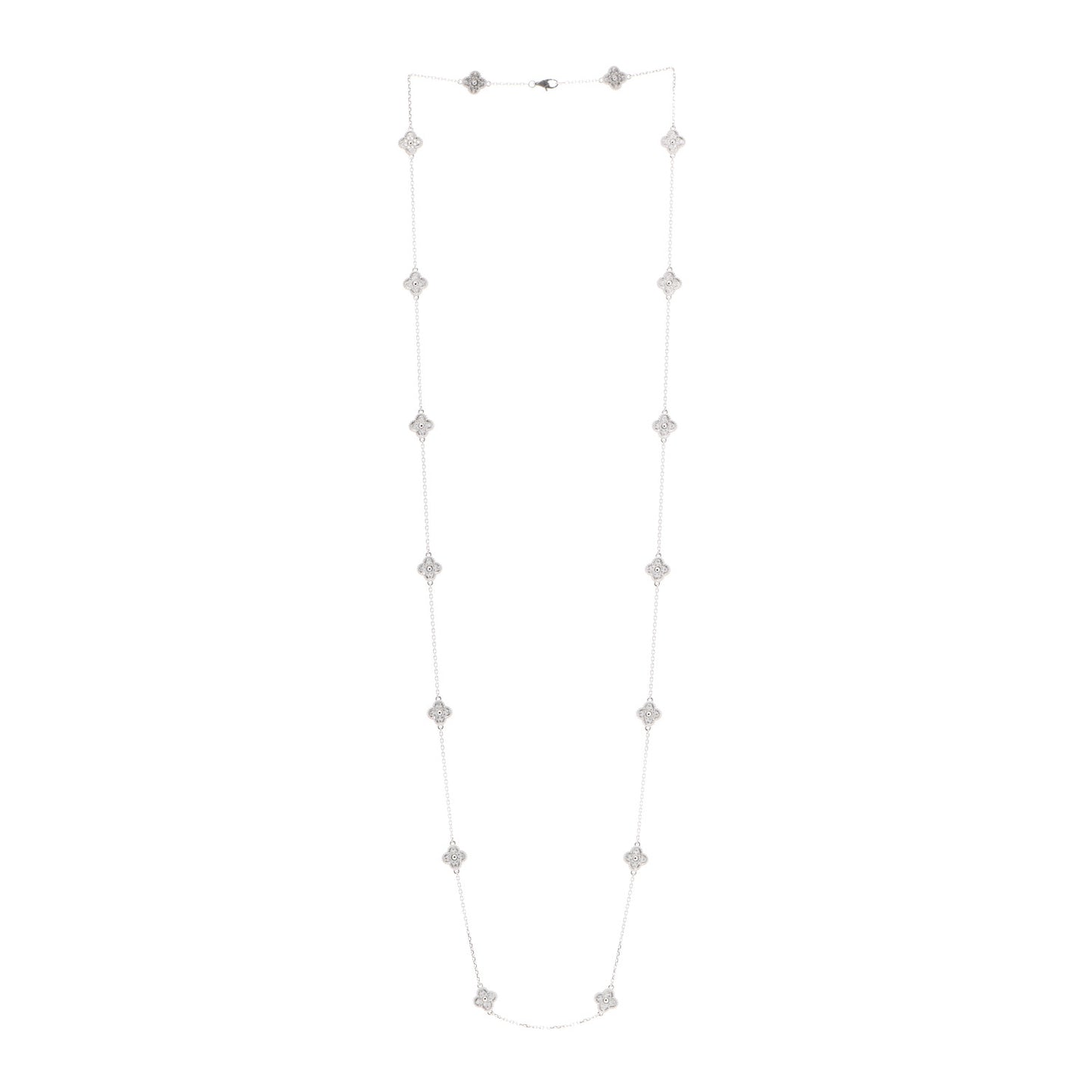 18K White Gold Diamond 16 Motifs Sweet Alhambra Necklace