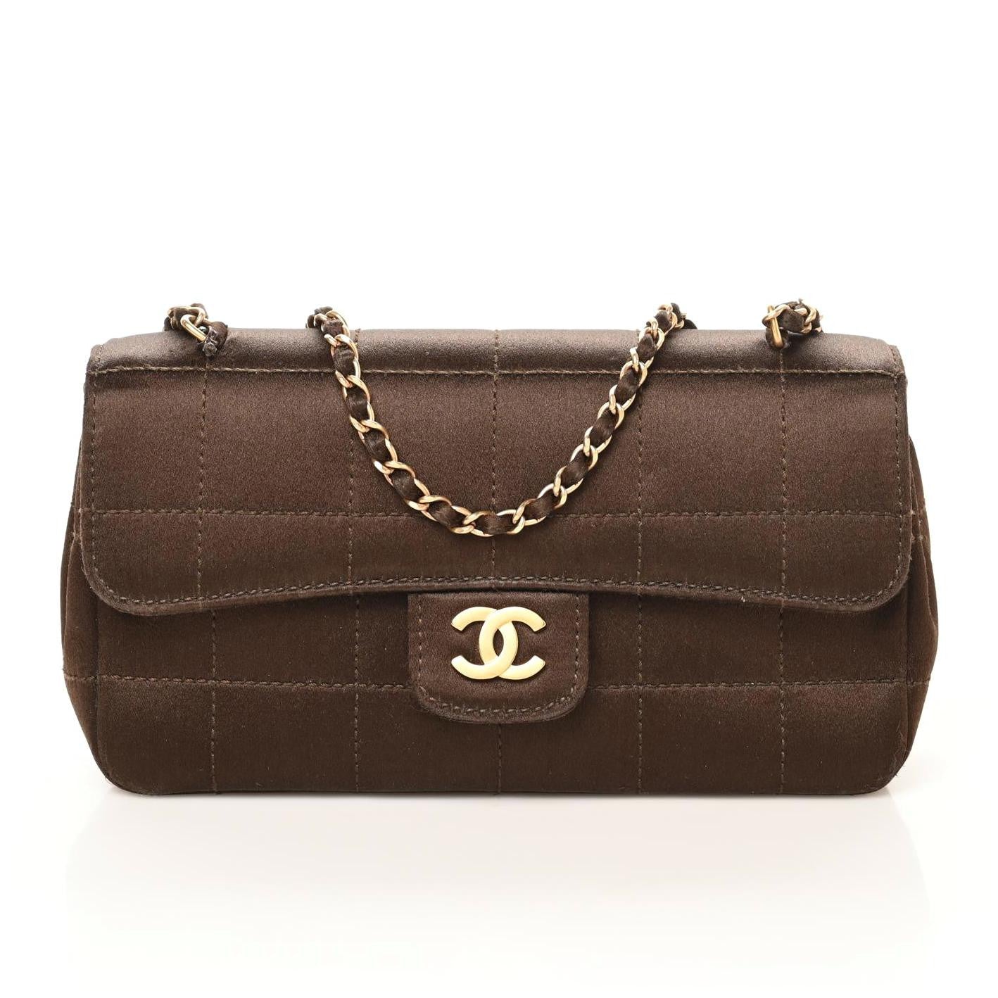 Chanel Satin Chocolate Bar Quilted Rectangular Mini Flap Dark Brown 1 of 8