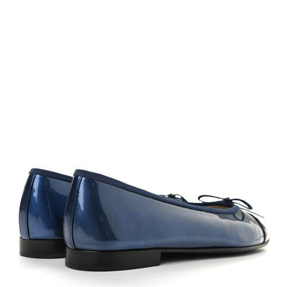 Chanel Patent CC Cap Toe Ballerina Flats 38.5 Blue Black 4 of 8