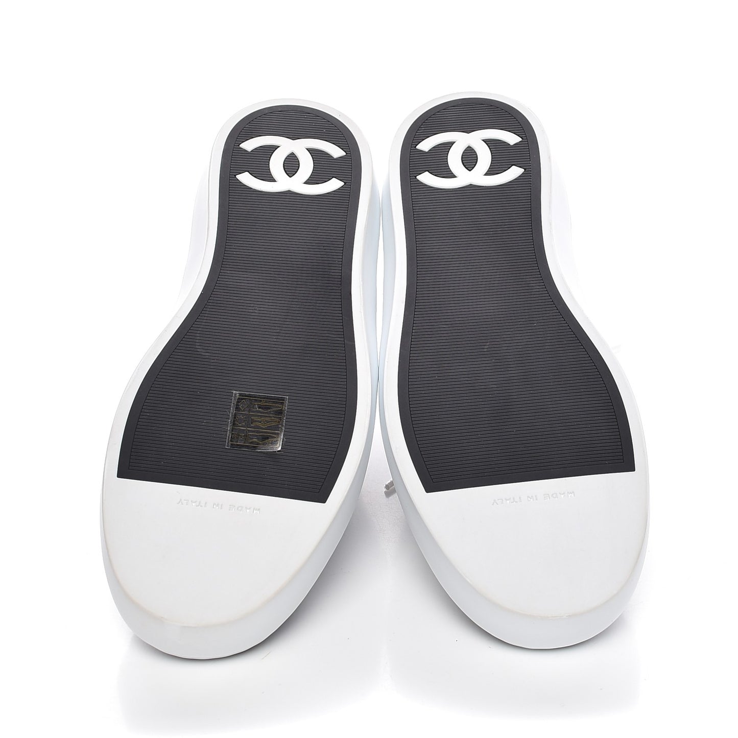 Embroidered Calfskin CC Sneakers 38.5 Black White
