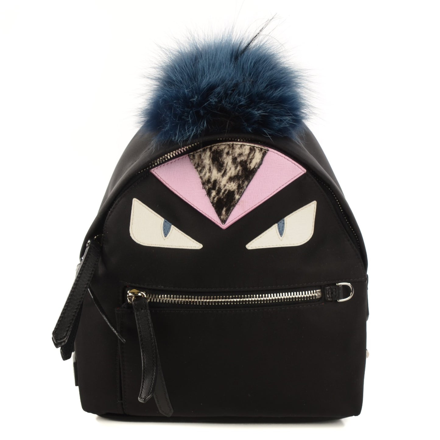 Nylon Vitello Fox Goat Fur Monster Eyes Mini Backpack Black Multicolor Sky