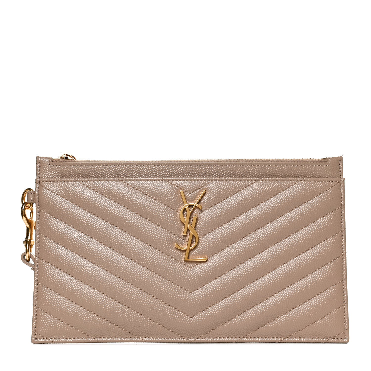Saint Laurent Grain De Poudre Chevron Monogram Large Bill Pouch Cork 1 of 11