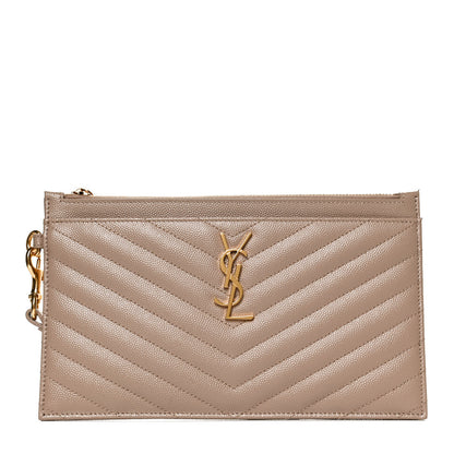 Saint Laurent Grain De Poudre Chevron Monogram Large Bill Pouch Cork 1 of 11