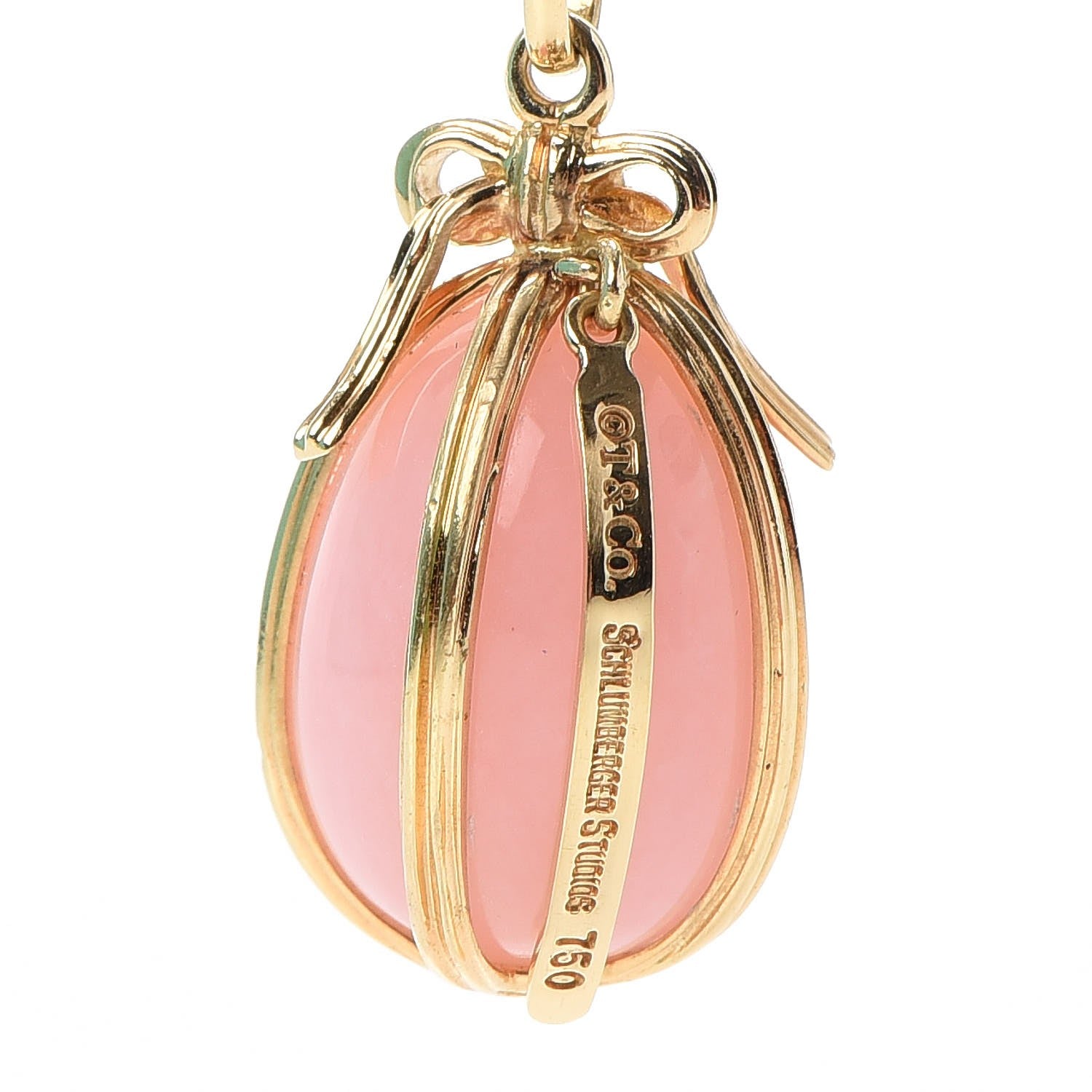 Tiffany 18K Yellow Gold Pink Opal Schlumberger Egg Charm 4 of 7