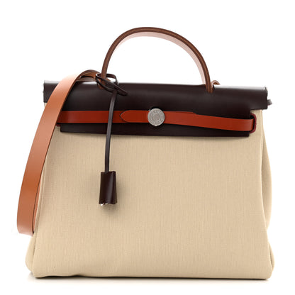 Hermes Military Toile Vache Hunter Herbag Zip Retourne 31 PM Beton Fauve Rouge Sellier Cuivre 3 of 12