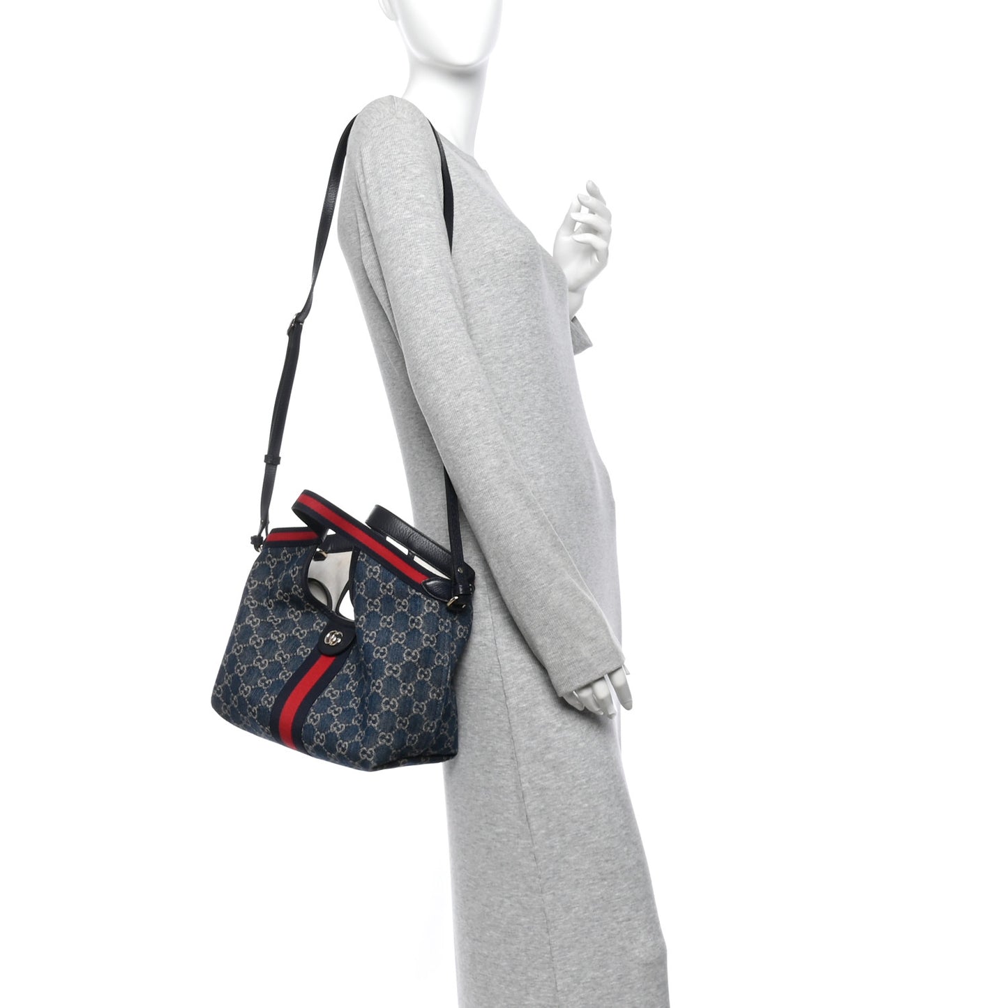 Denim GG Monogram Web Small Giglio Tote Blue White