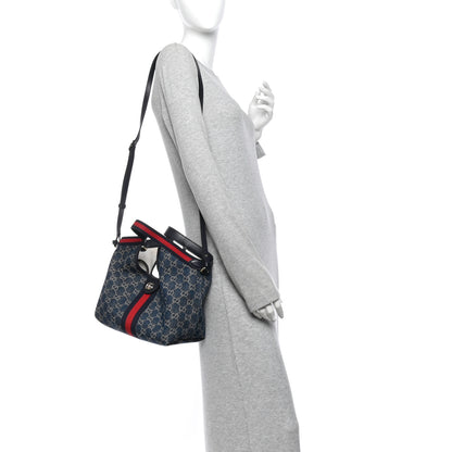 Gucci Denim GG Monogram Web Small Giglio Tote Blue White 2 of 10