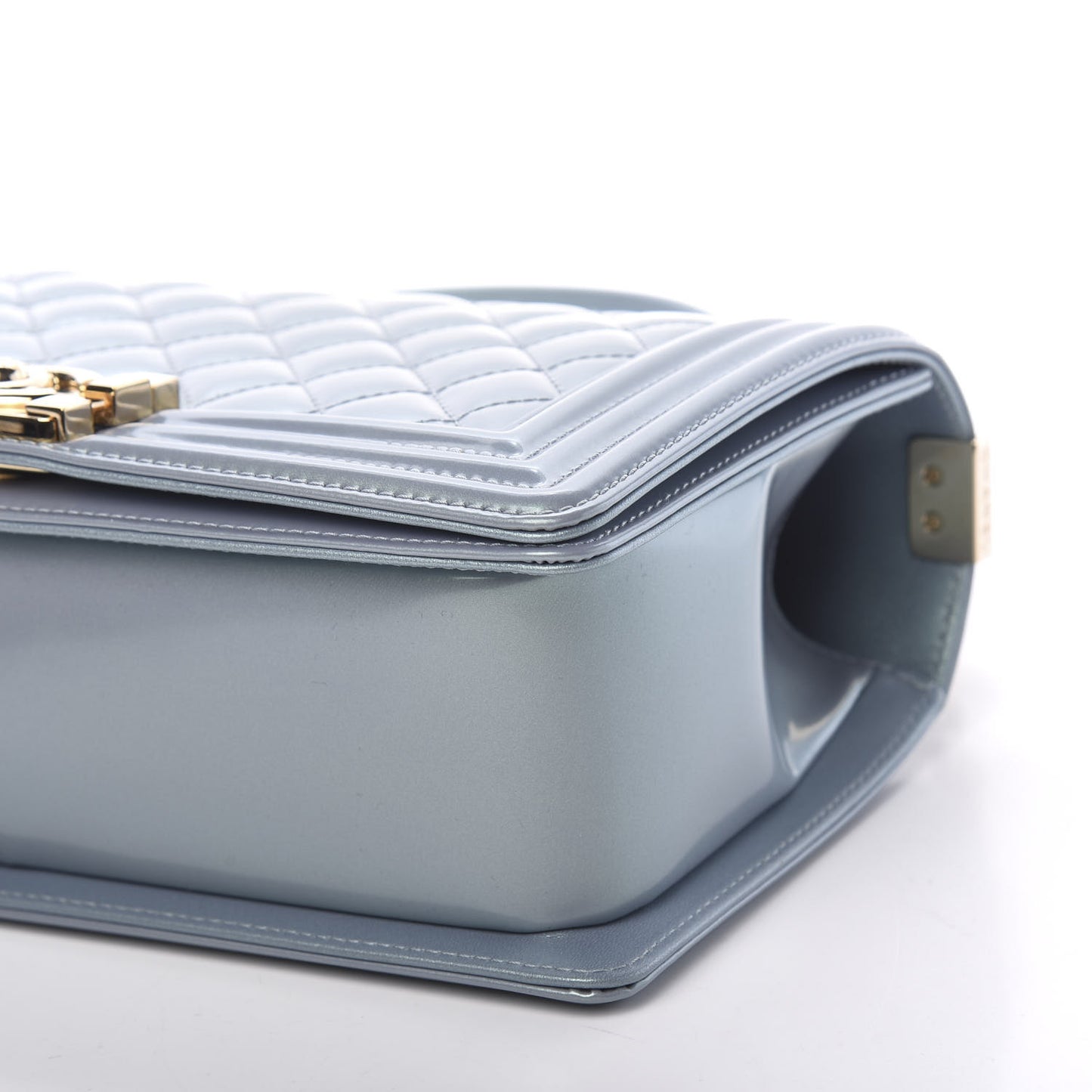 Iridescent Patent Calfskin Quilted Medium Boy Flap Light Blue