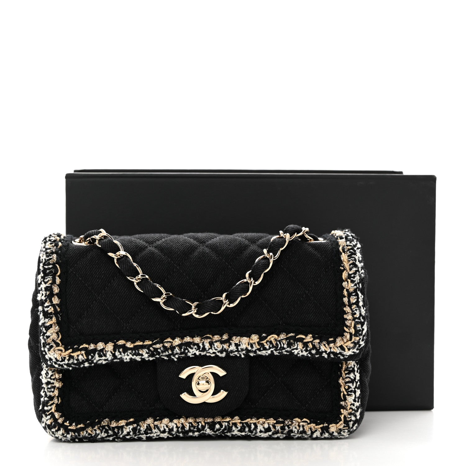 Chanel Denim Braided Mini Rectangular Flap Bag Black Gold 11 of 11