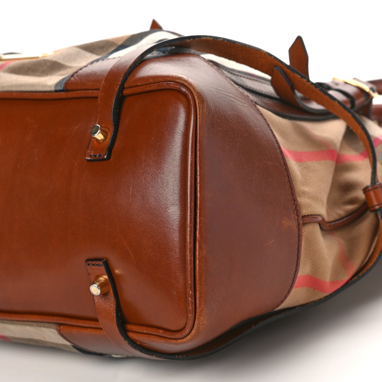 Bridle Calfskin House Check Medium Whipstitch Tote Dark Tan