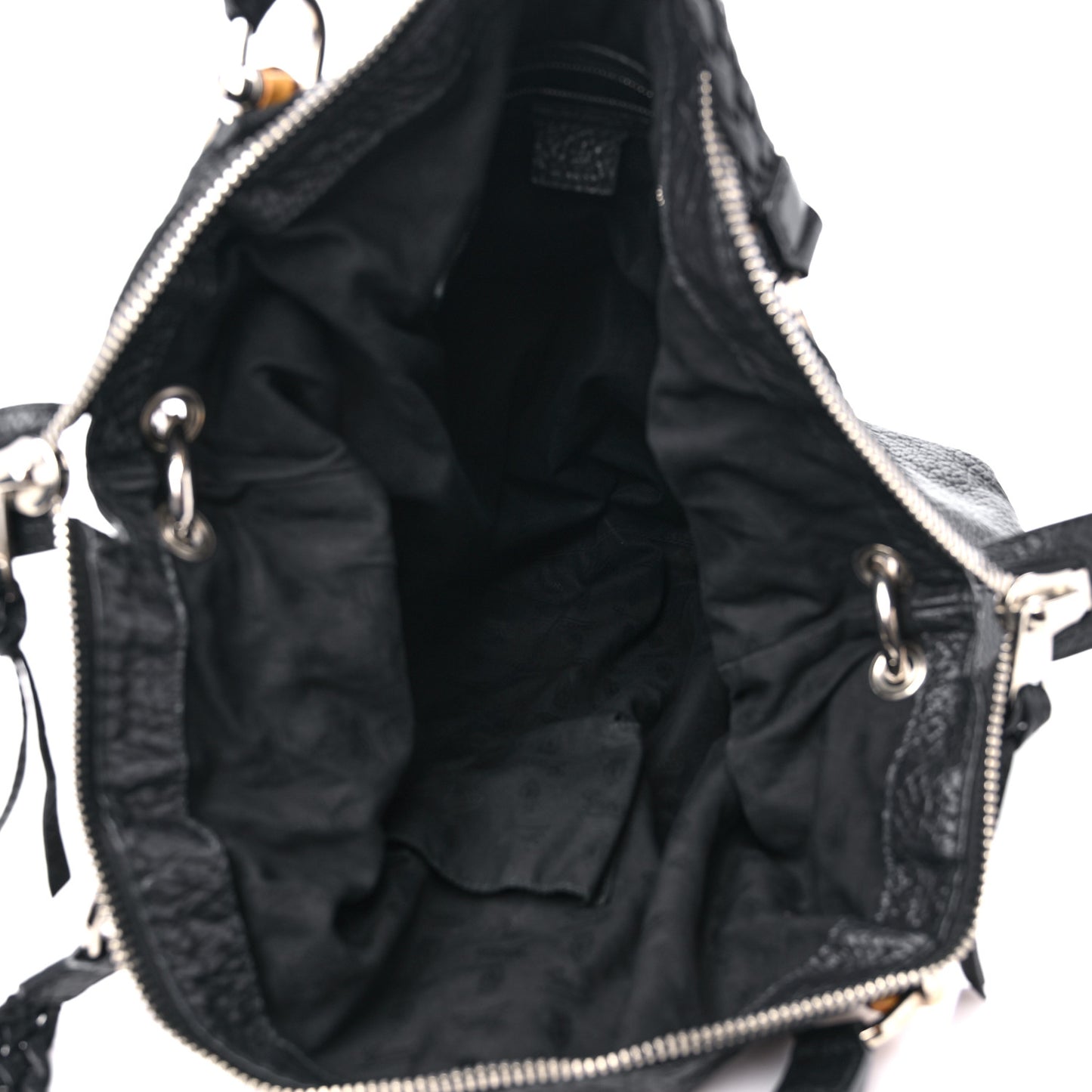 Calfskin Large Bamboo Bar Shoulder Bag Black