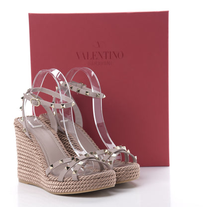 Valentino Garavani Calfskin Rockstud Ankle Strap Torchon Espadrille 25/95mm Wedge Sandals 41 Poudre 8 of 8
