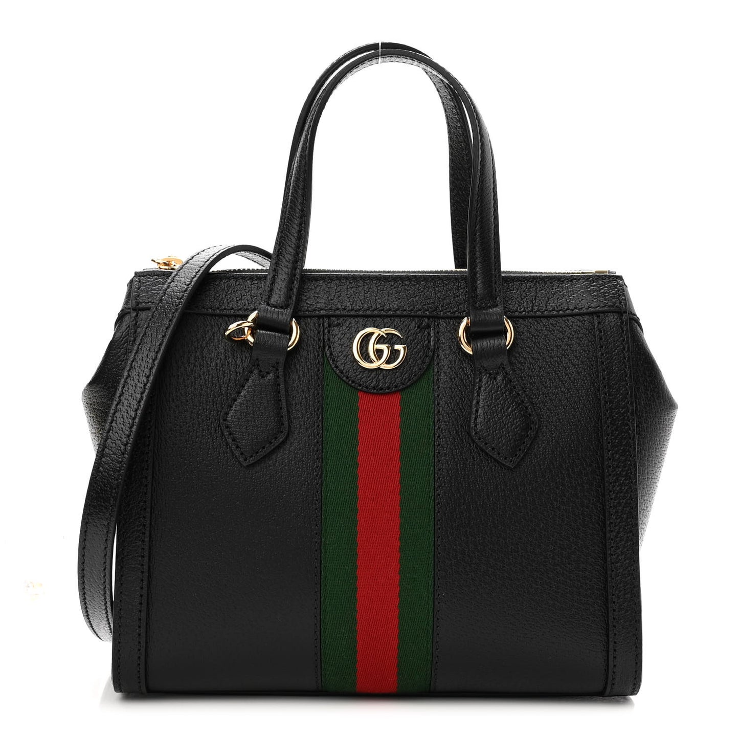 Textured Calfskin Web Small Ophidia Tote Bag Black