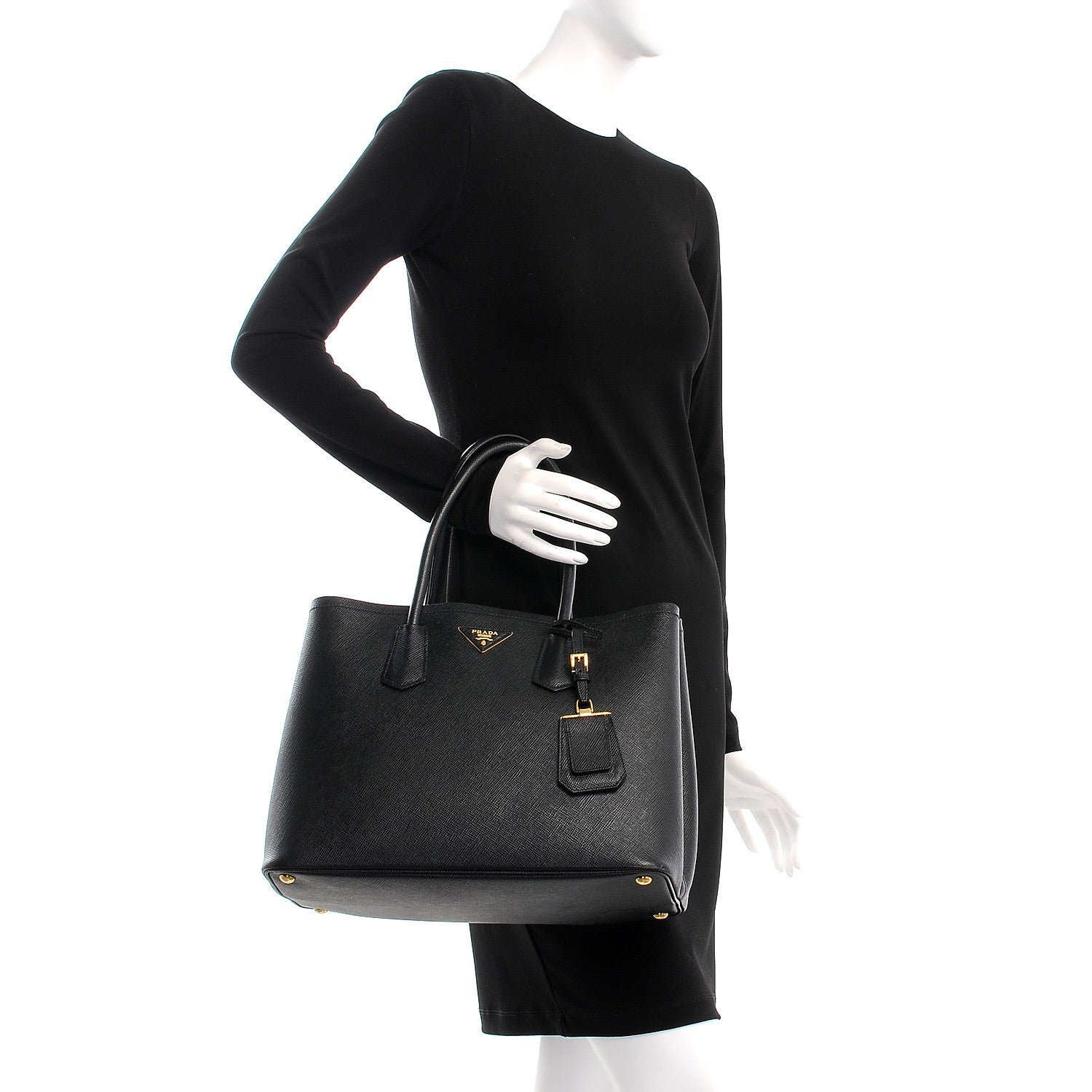 Prada Saffiano Cuir Large Double Bag Black Mughetto 3 of 13