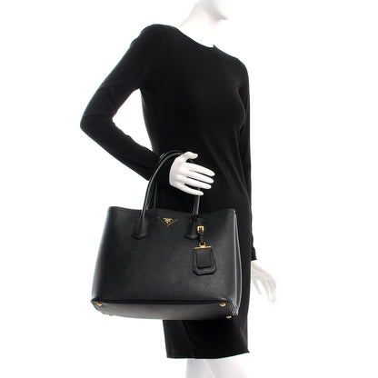 Prada Saffiano Cuir Large Double Bag Black Mughetto 3 of 13