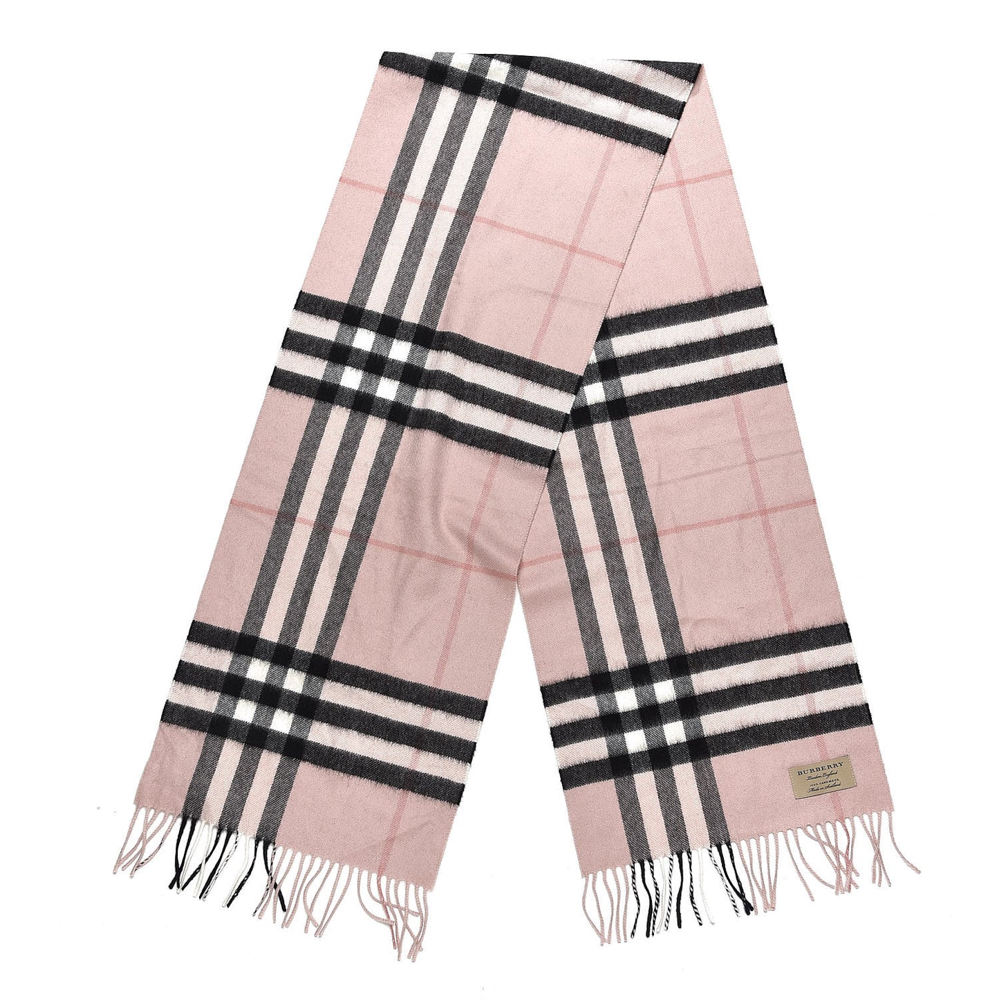 Cashmere Giant Check Fringe Scarf Ash Rose
