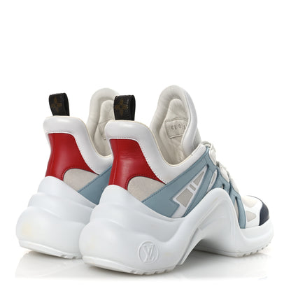 Louis Vuitton Calfskin Technical Nylon LV Archlight Sneakers 38 White Blue Gris 6 of 12