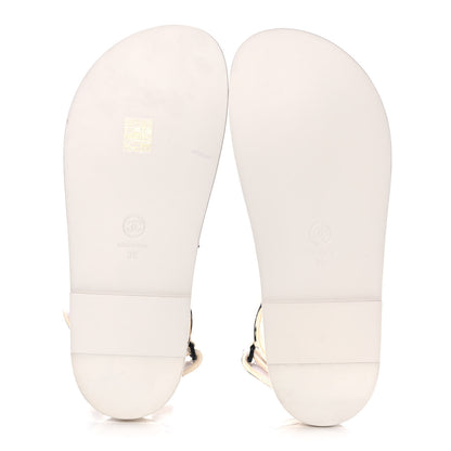 Chanel Calfskin Printed Velcro Dad Sandals 38 White Black 5 of 13