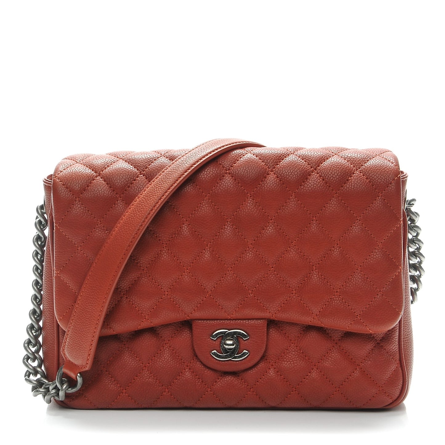 Caviar Quilted Medium Rock In Rome Single Flap Dark Orange