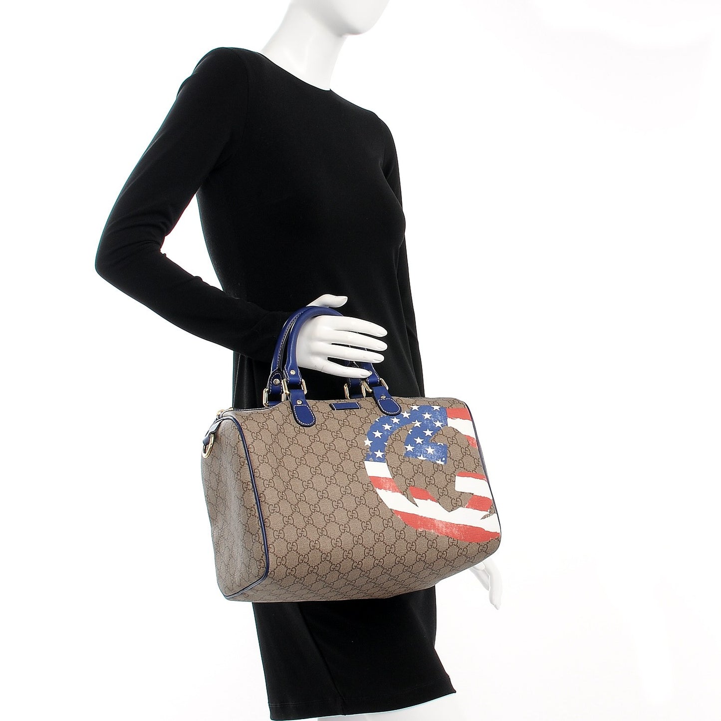 GG Plus Monogram Medium Boston USA Flag Unicef Duffle Blue