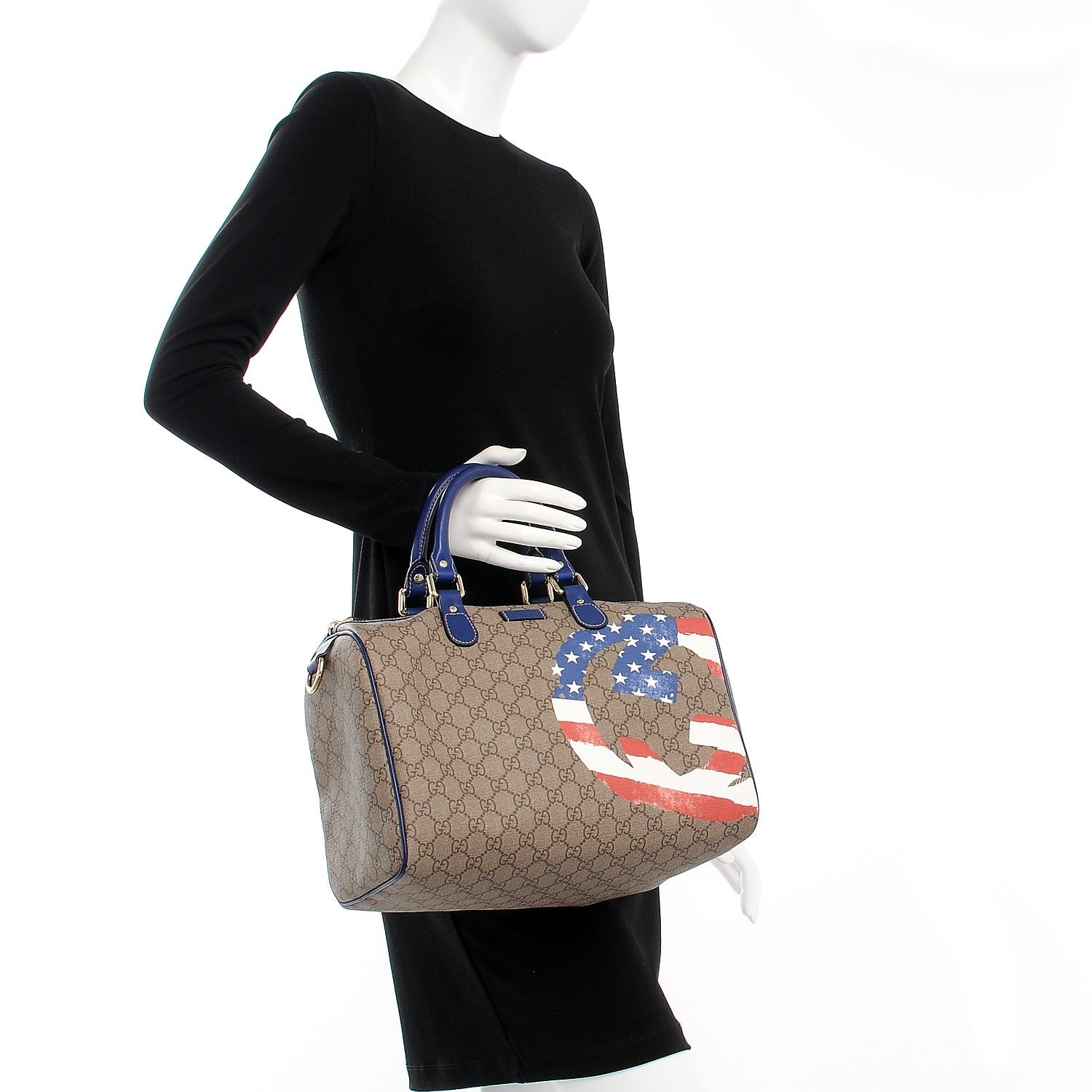 Gucci GG Plus Monogram Medium Boston USA Flag Unicef Duffle Blue 2 of 7